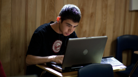 Student works at a computer